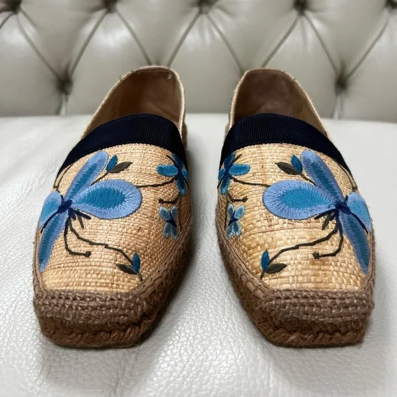 New Jimmy Choo Floral Espadrille Flats Blue Butterfly Shoes